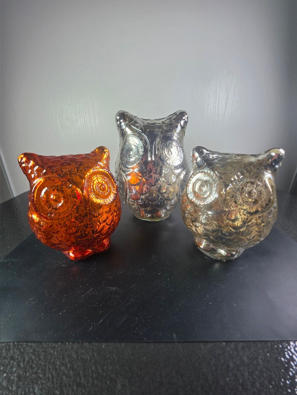 Handblown Glass Owl Figurine - Orange and Silver Decorative Accent